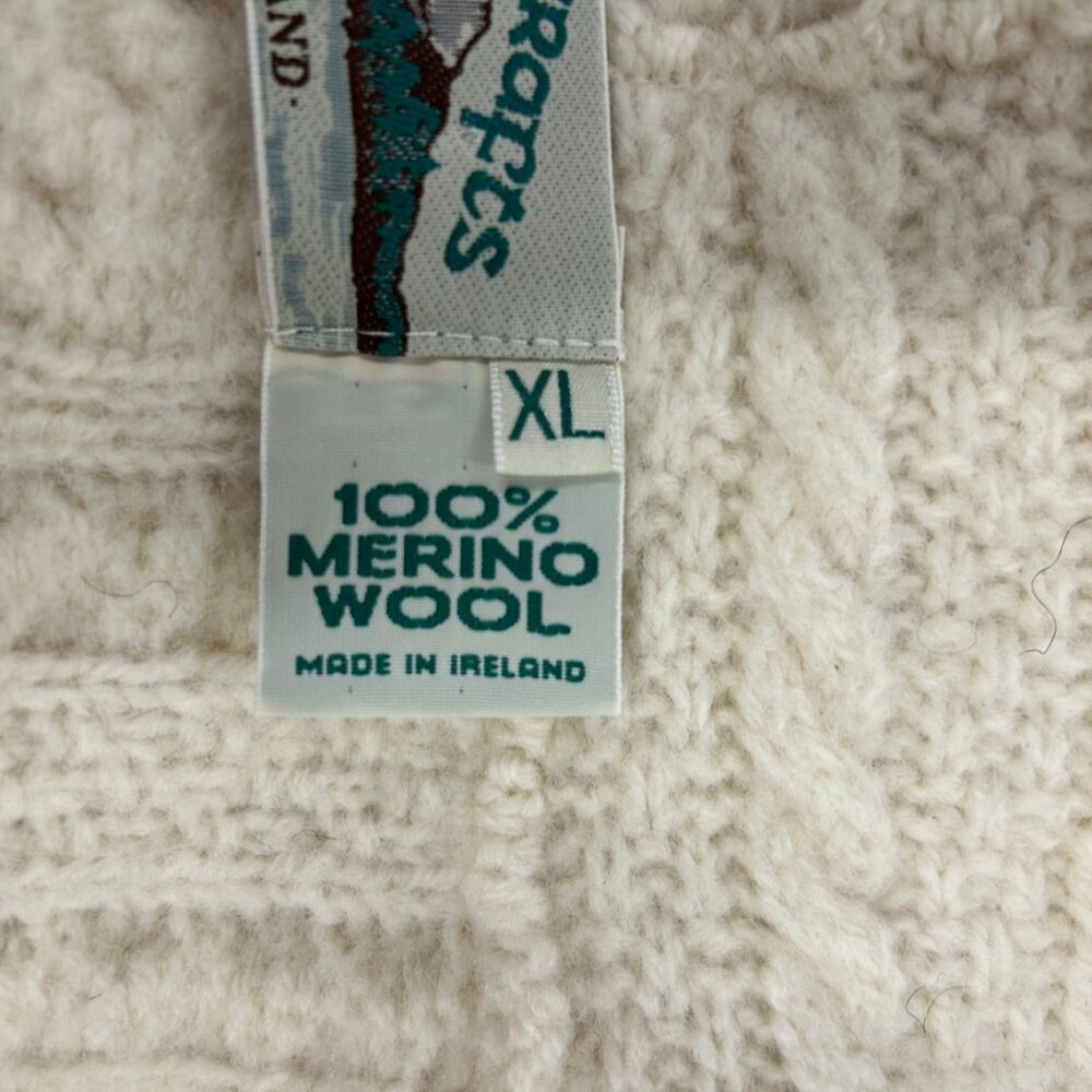 Aran Crafts 100% Merino Wool Irish Cable Knit Cardigan XL Old Money Preppy Luxe - Picture 7 of 8